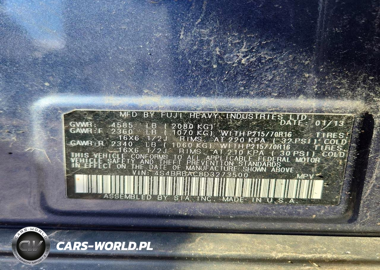 2013 Subaru Outback 2.5I VIN:4S4BRBAC8D3273500 - 12