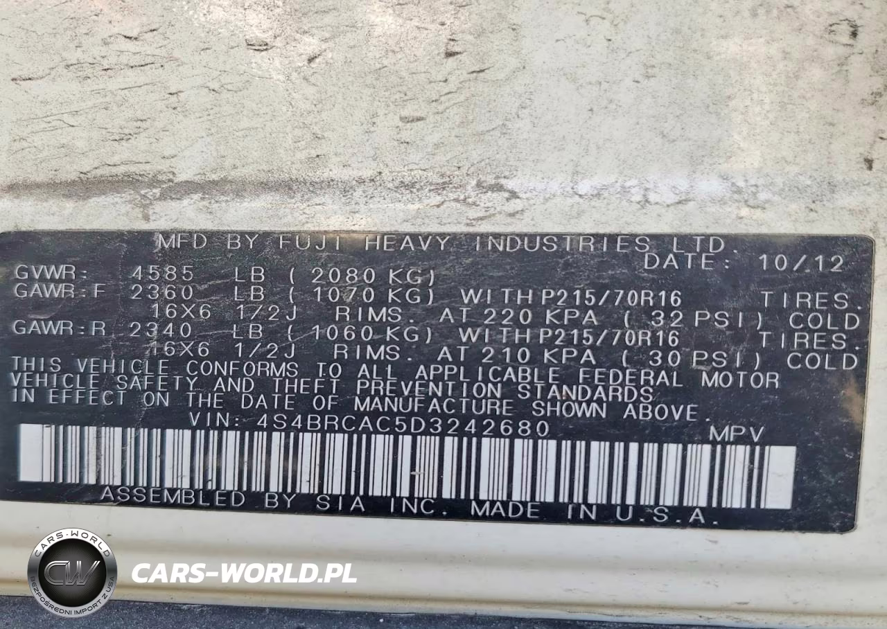 2013 Subaru Outback 2.5I VIN:4S4BRCAC5D3242680 - 13