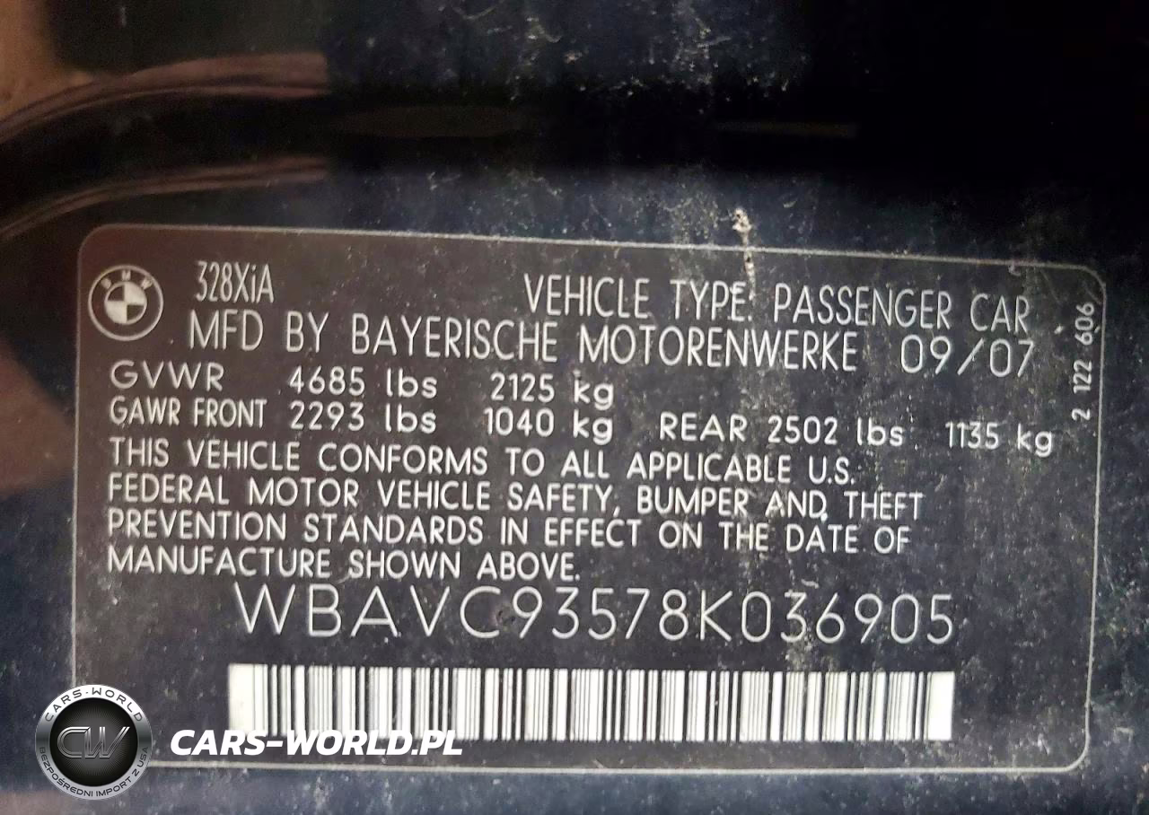 2008 BMW 328 Xi VIN:WBAVC93578K036905 - 12