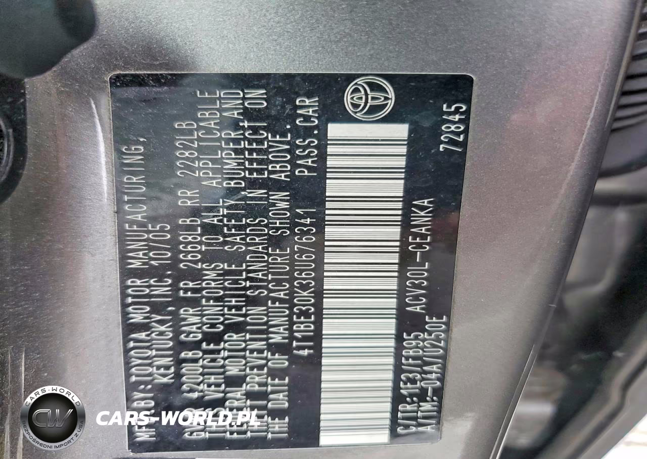 2006 Toyota Camry Le VIN:4T1BE30K36U676341 - 12