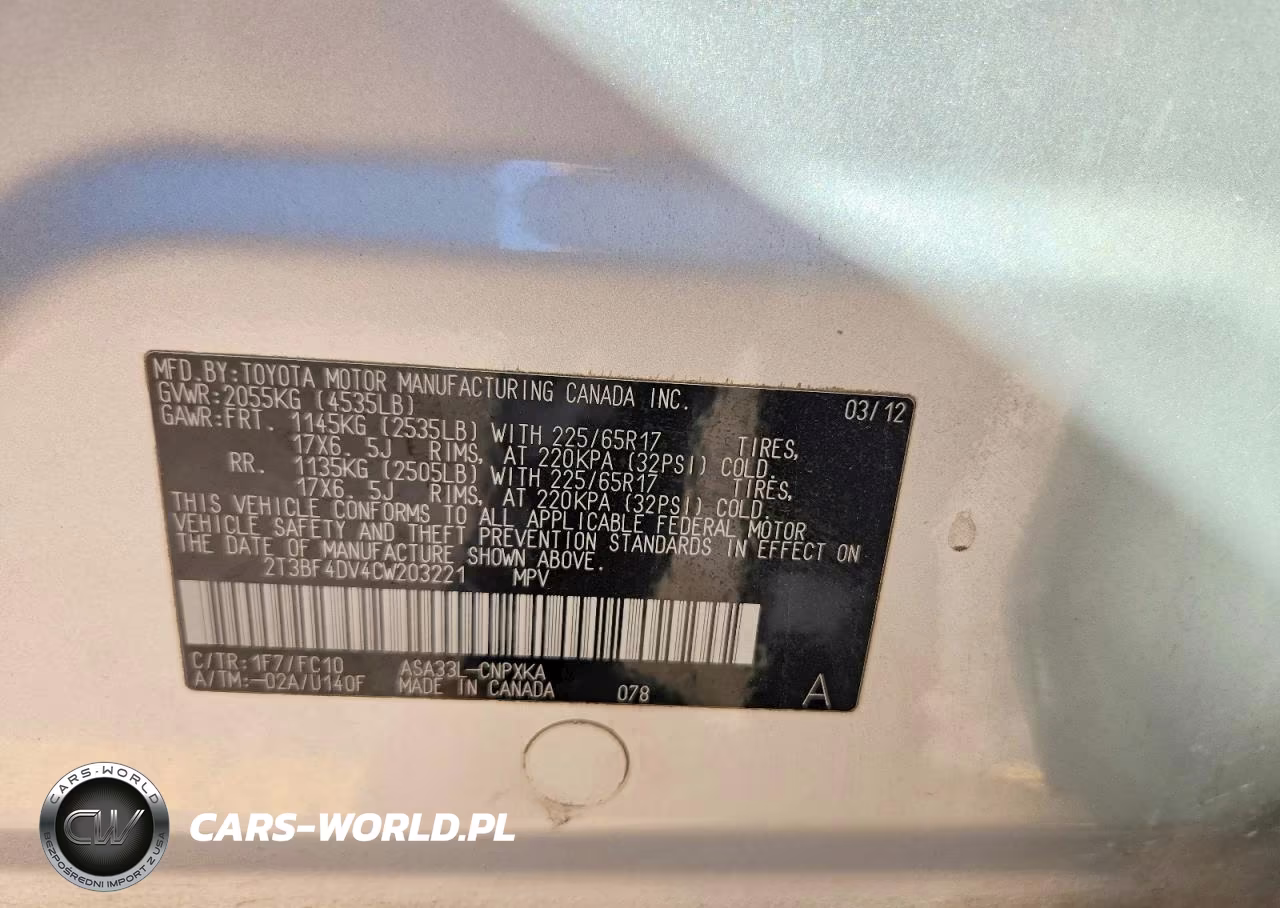 2012 Toyota Rav4 Base VIN:2T3BF4DV4CW203221 - 13