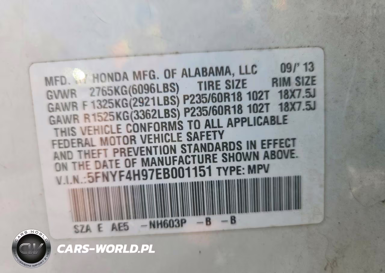 2014 Honda Pilot Touring VIN:5FNYF4H97EB001151 - 13