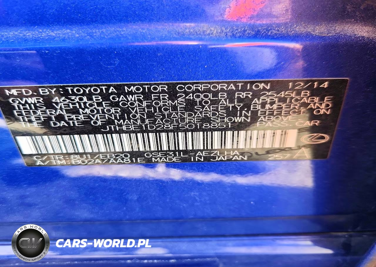 2015 Lexus Is 350 VIN:JTHBE1D28F5018851 - 12