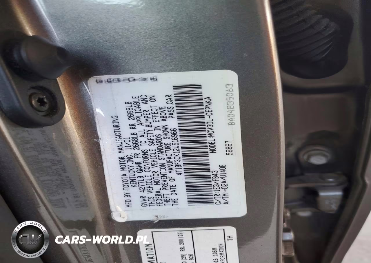 2002 Toyota Camry Le V6 VIN:4T1BF30K12U516966 - 12