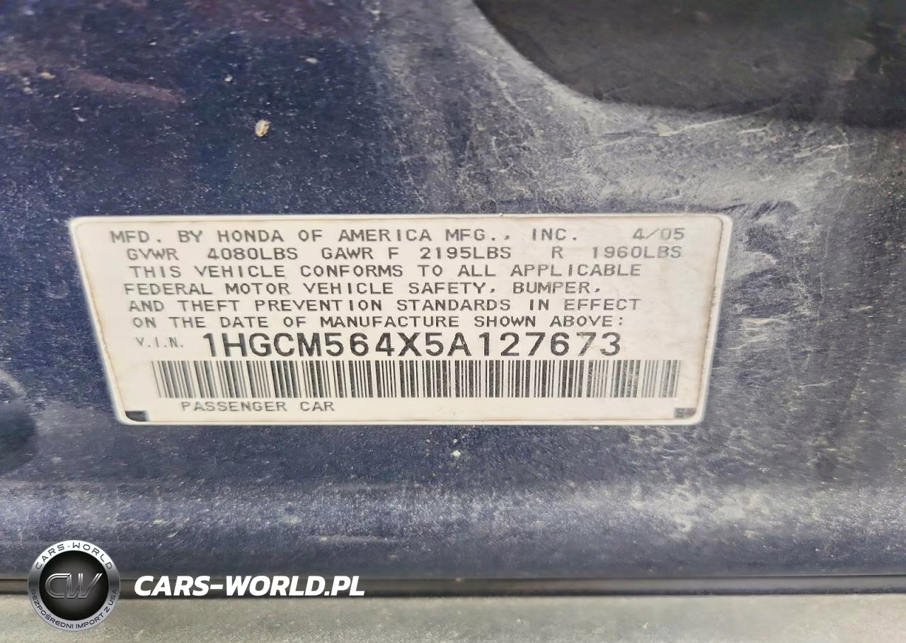 2005 Honda Accord Lx VIN:1HGCM564X5A127673 - 12