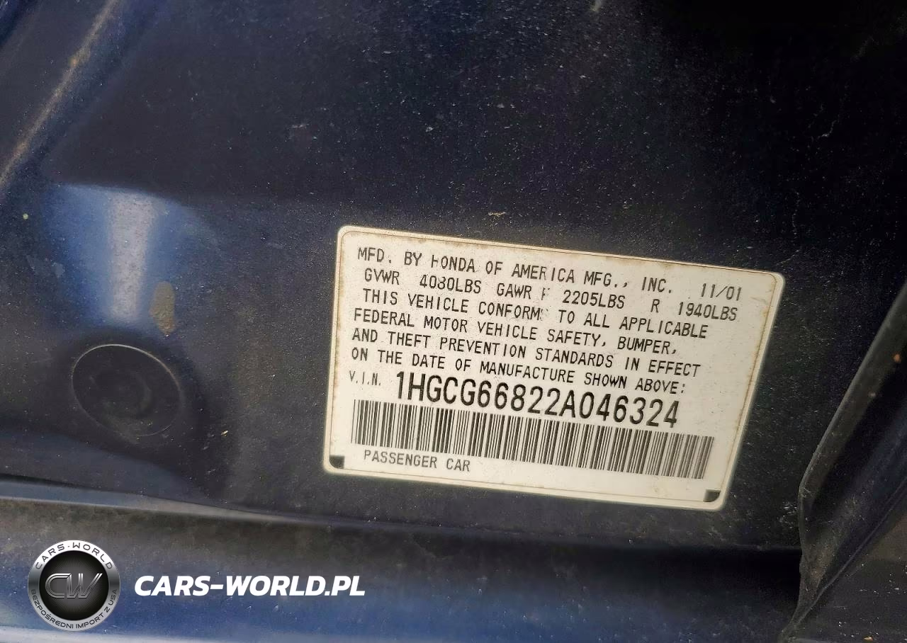 2002 Honda Accord Ex VIN:1HGCG66822A046324 - 12