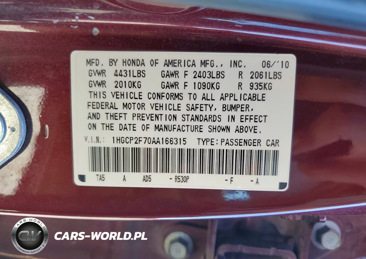 2010 Honda Accord Ex VIN:1HGCP2F70AA166315 - 12