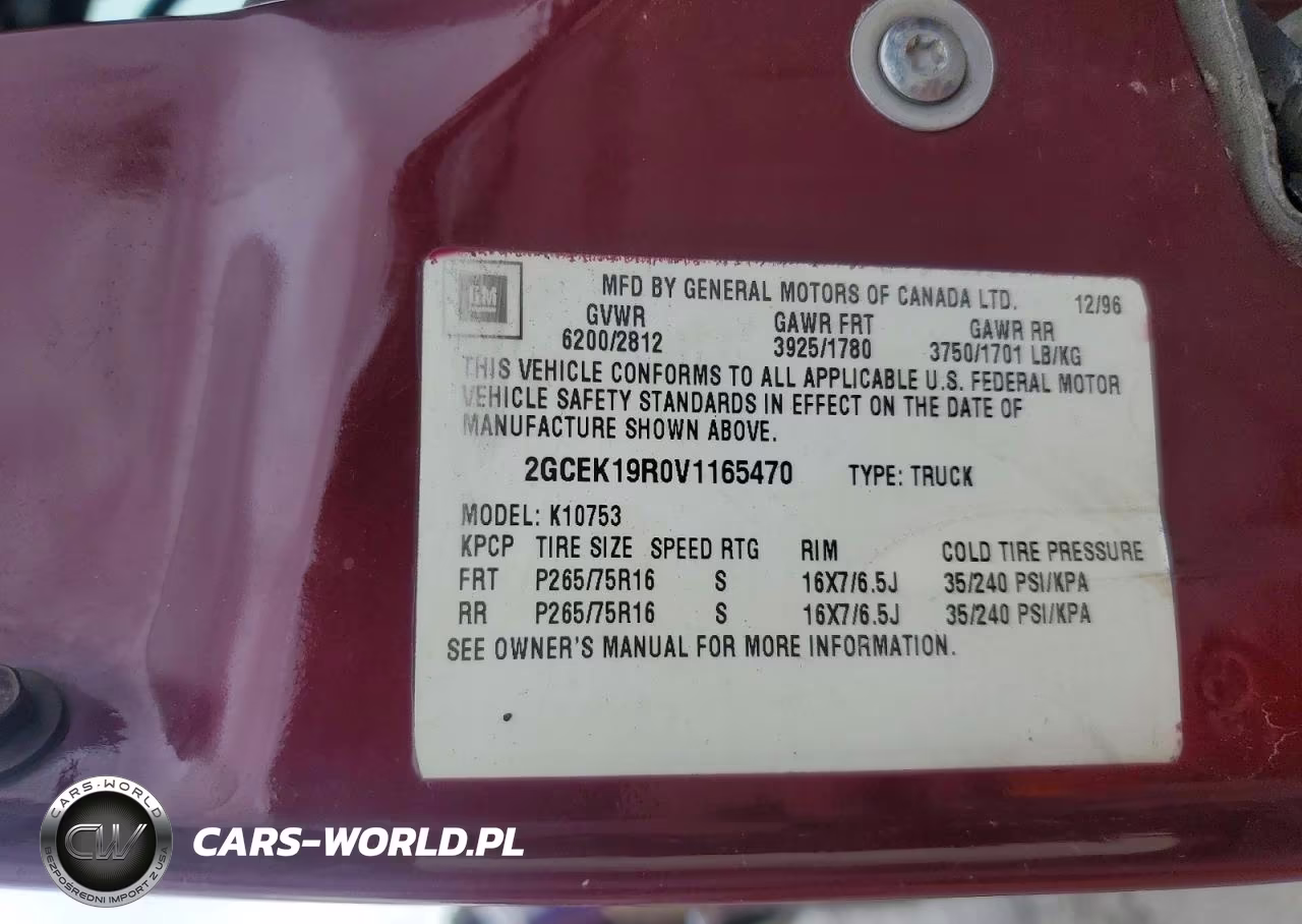 1997 Chevrolet Gmt-400 K1500 VIN:2GCEK19R0V1165470 - 12