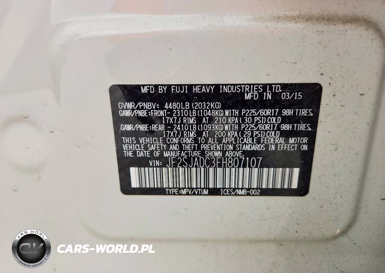 2015 Subaru Forester 2.5I Premium VIN:JF2SJADC3FH807107 - 12