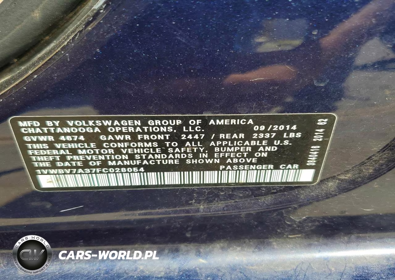 2015 Volkswagen Passat Se VIN:1VWBV7A37FC028054 - 12