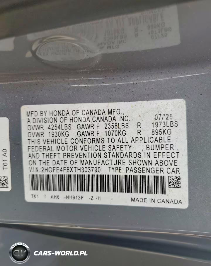 2026 Honda Civic Sport VIN:2HGFE4F8XTH303790 - 12