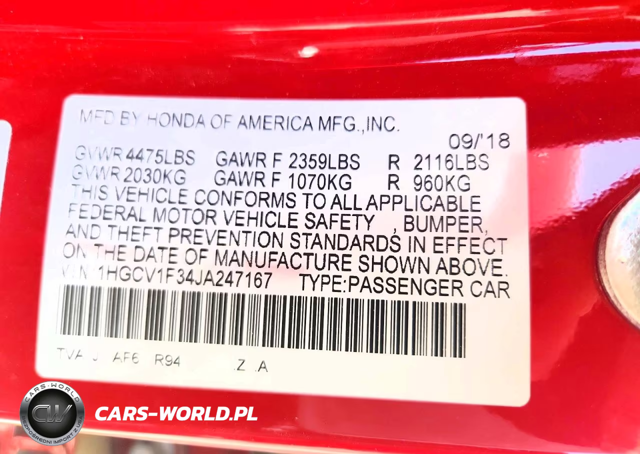 2018 Honda Accord Sport VIN:1HGCV1F34JA247167 - 12