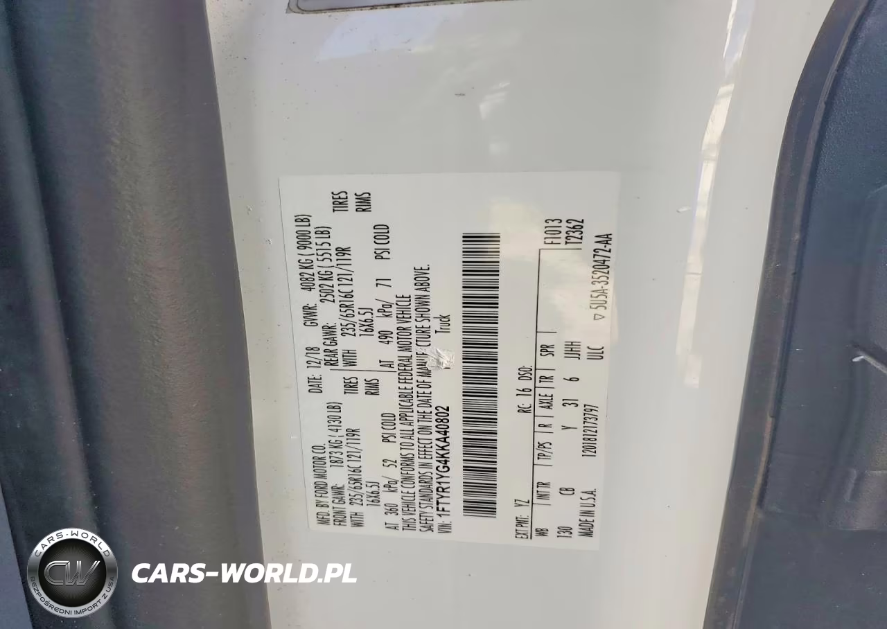 2019 Ford Transit T-250 VIN:1FTYR1YG4KKA40802 - 13