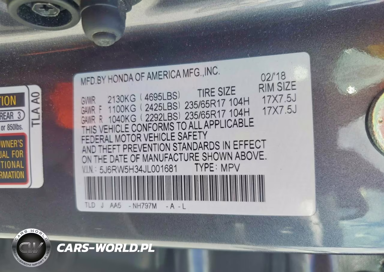 2018 Honda Cr-V Lx VIN:5J6RW5H34JL001681 - 13