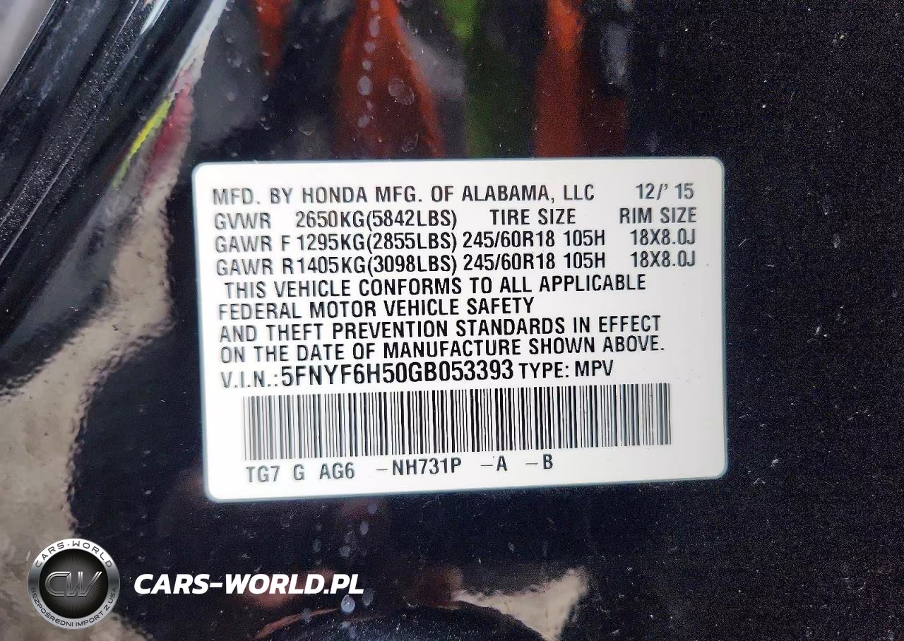 2016 Honda Pilot Exl VIN:5FNYF6H50GB053393 - 13
