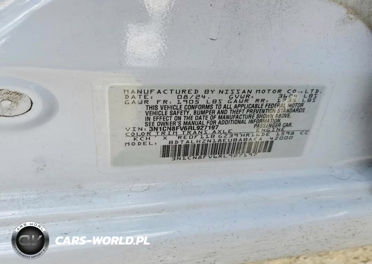 2024 Nissan Versa Sr VIN:3N1CN8FV6RL927197 - 12