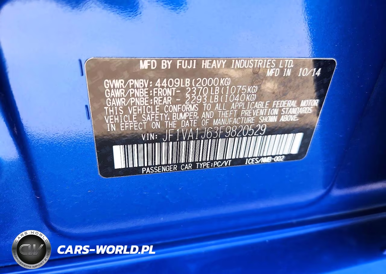 2015 Subaru Wrx Limited VIN:JF1VA1J63F9820529 - 12