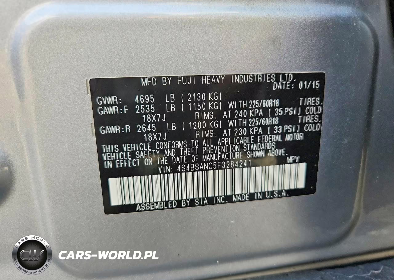 2015 Subaru Outback 2.5I Limited VIN:4S4BSANC5F3284241 - 14