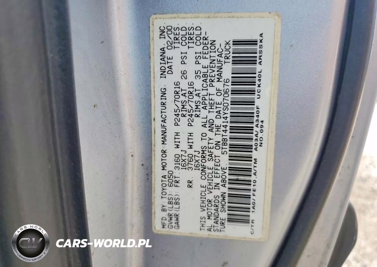2000 Toyota Tundra Sr5 VIN:5TBBT4414YS070676 - 12