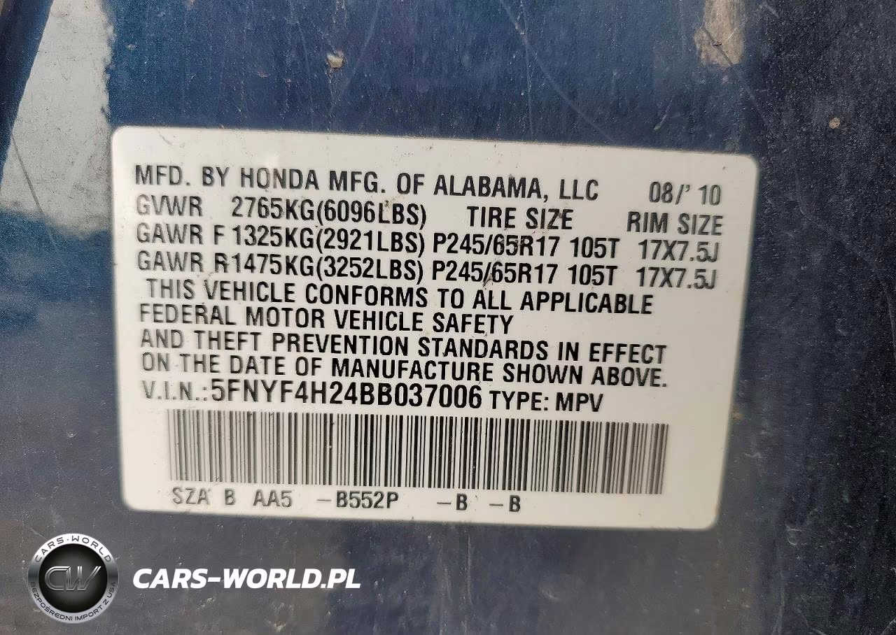 2011 Honda Pilot Lx VIN:5FNYF4H24BB037006 - 13
