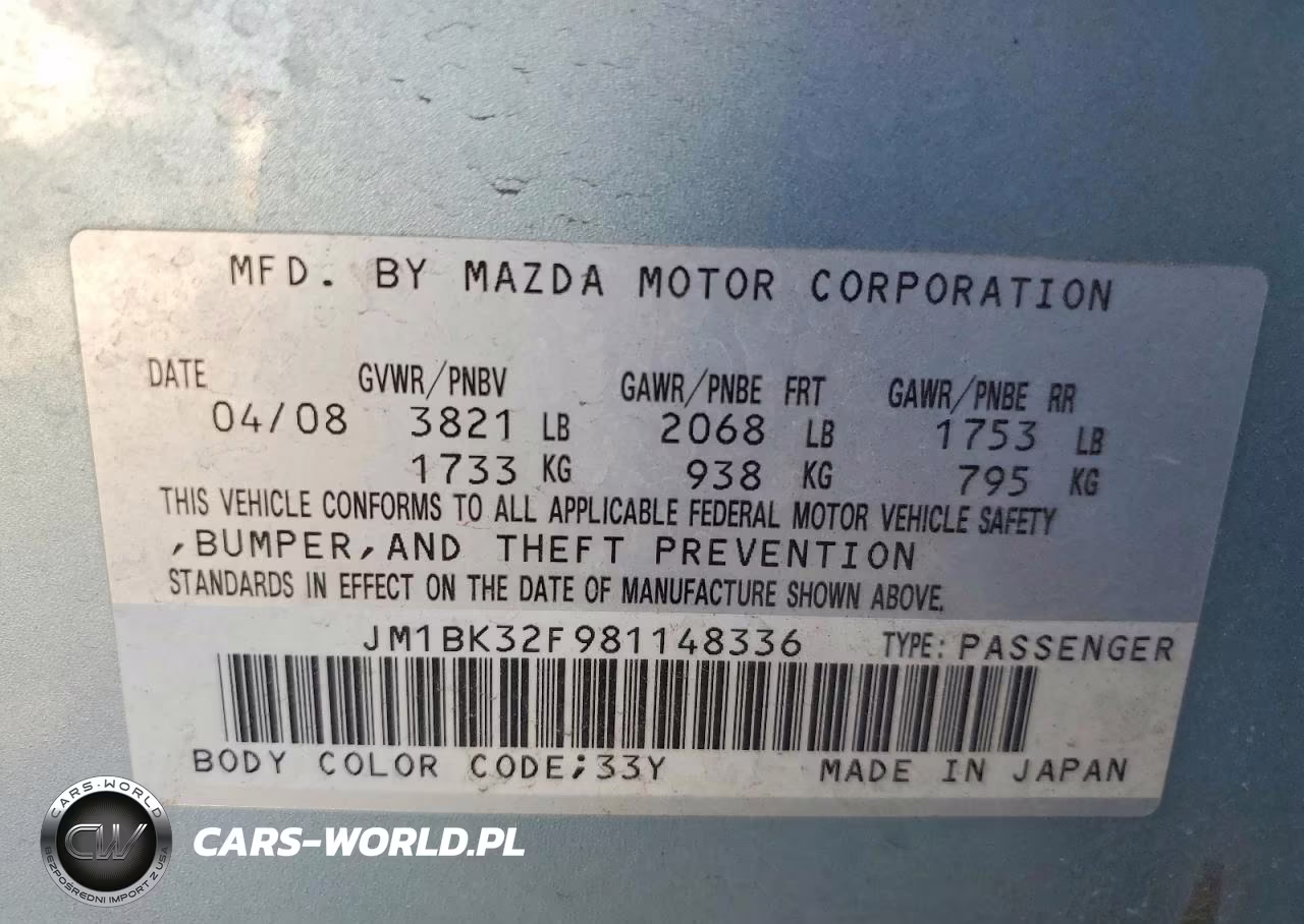 2008 Mazda 3 I VIN:JM1BK32F981148336 - 12