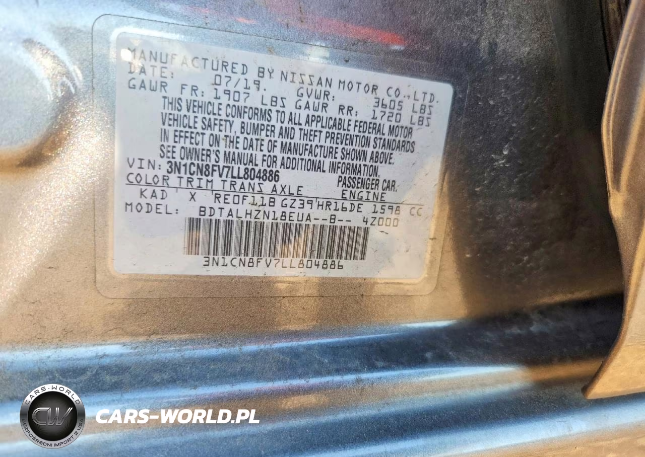 2020 Nissan Versa Sr VIN:3N1CN8FV7LL804886 - 12