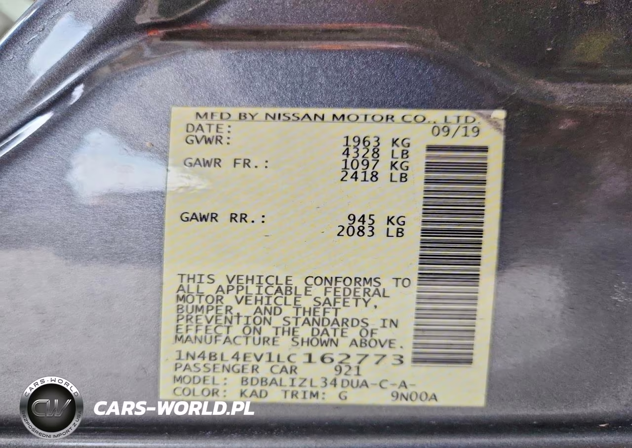 2020 Nissan Altima Sl VIN:1N4BL4EV1LC162773 - 13