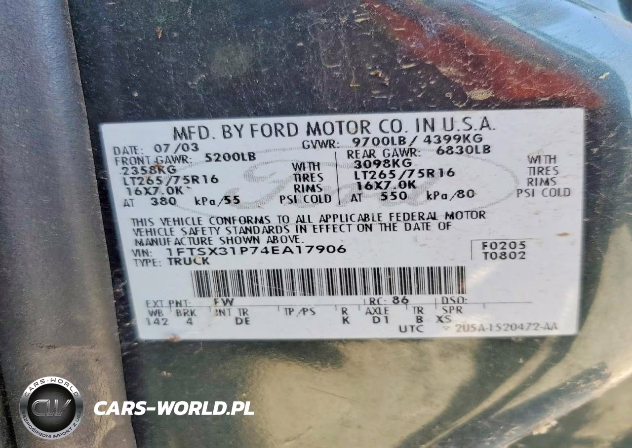 2004 Ford F350 Srw Super Duty VIN:1FTSX31P74EA17906 - 12