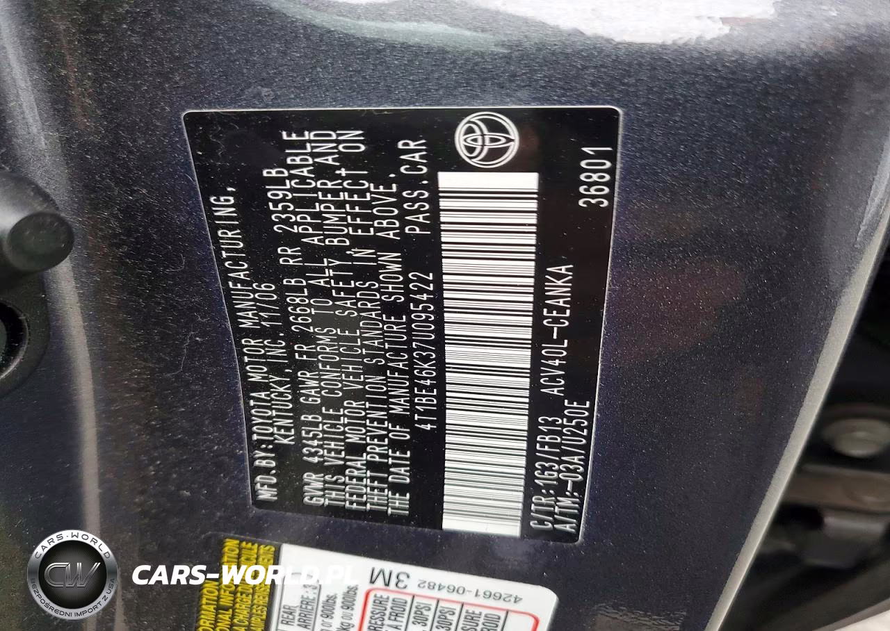 2007 Toyota Camry Le VIN:4T1BE46K37U095422 - 12