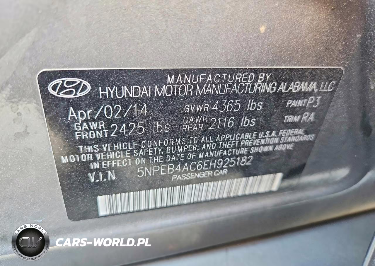 2014 Hyundai Sonata Gls VIN:5NPEB4AC6EH925182 - 12