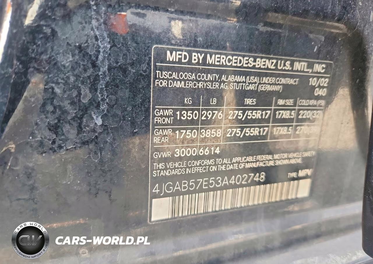 2003 Mercedes-Benz Ml 350 VIN:4JGAB57E53A402748 - 13