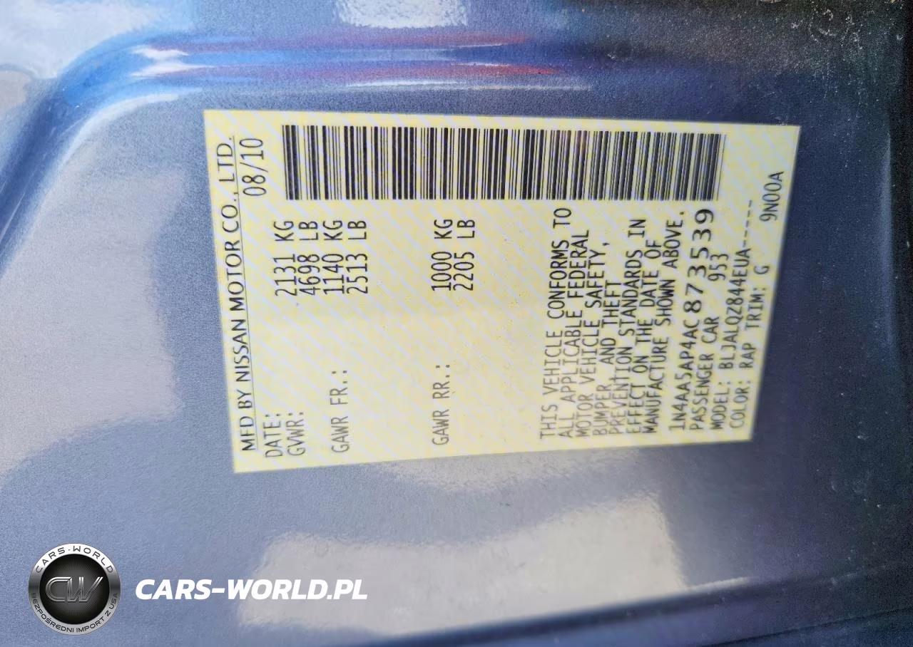 2010 Nissan Maxima 3.5 S VIN:1N4AA5AP4AC873539 - 12