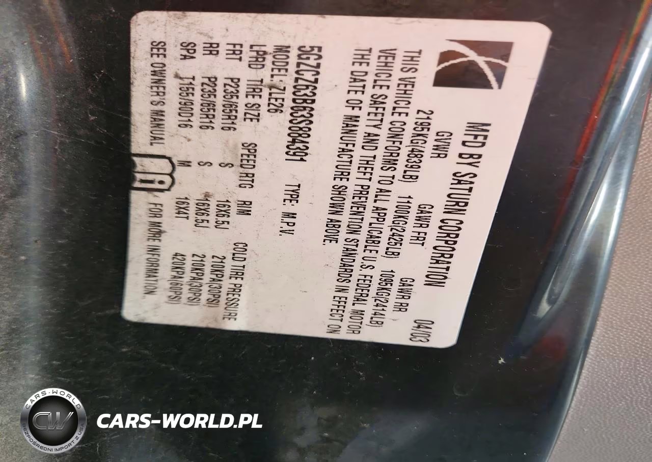 2003 Saturn Vue VIN:5GZCZ63B63S884391 - 12