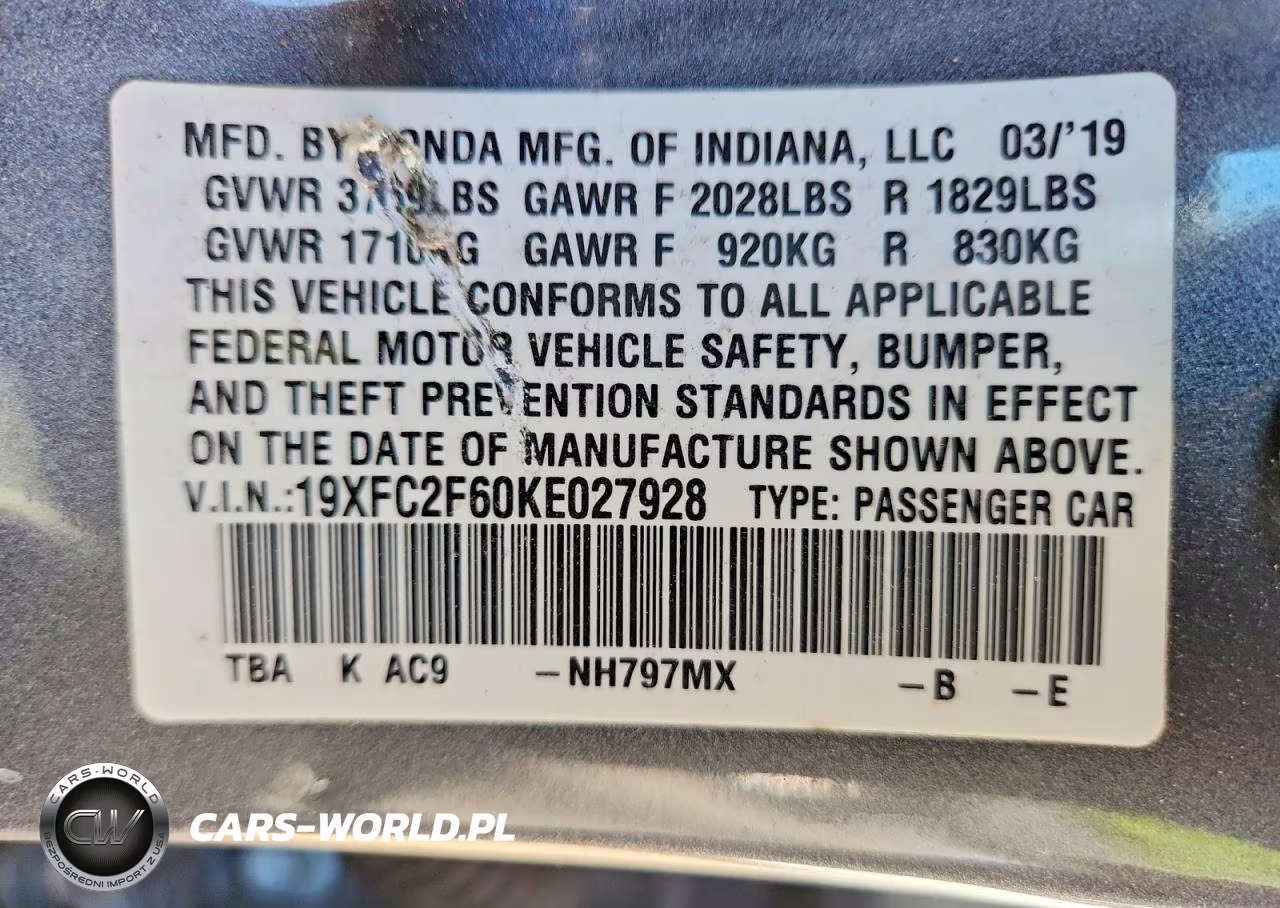 2019 Honda Civic Lx VIN:19XFC2F60KE027928 - 12