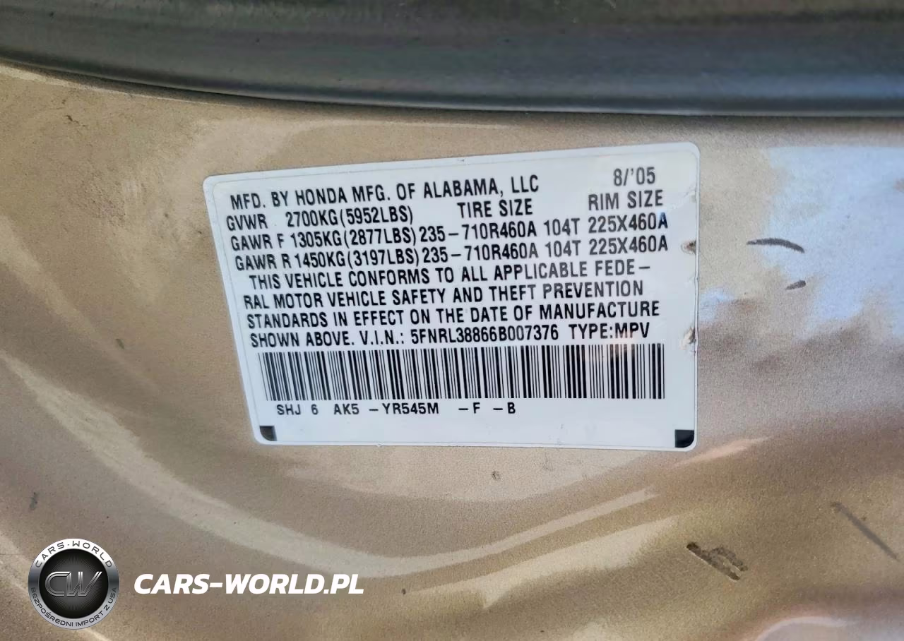 2006 Honda Odyssey Touring VIN:5FNRL38866B007376 - 13