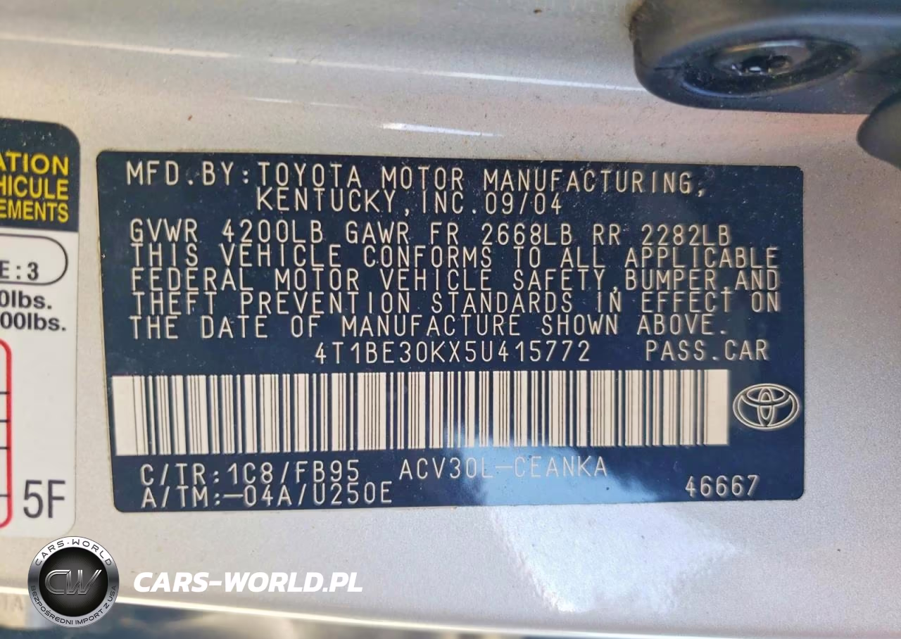 2005 Toyota Camry Le VIN:4T1BE30KX5U415772 - 12