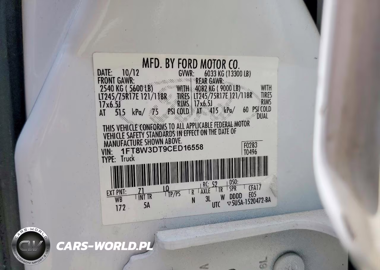 2012 Ford F350 Super Duty VIN:1FT8W3DT9CED16558 - 12
