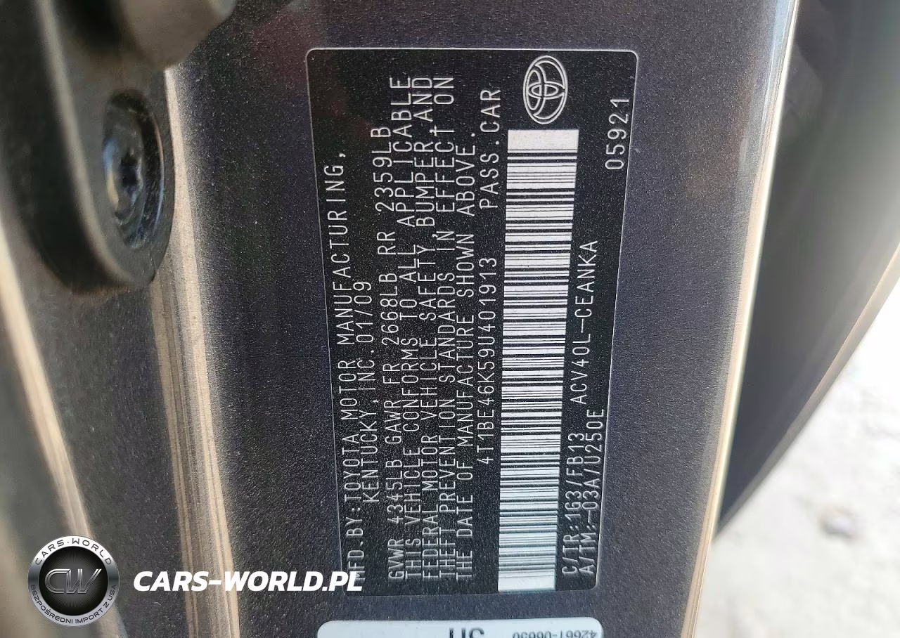 2009 Toyota Camry Le VIN:4T1BE46K59U401913 - 13