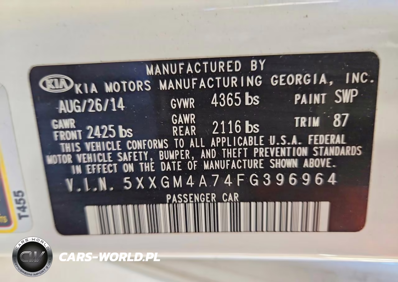 2015 Kia Optima Lx VIN:5XXGM4A74FG396964 - 12