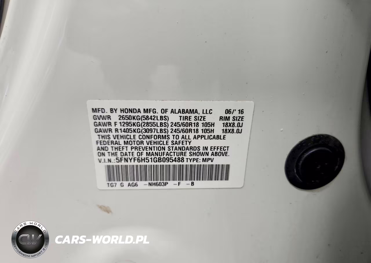 2016 Honda Pilot Exl VIN:5FNYF6H51GB095488 - 13