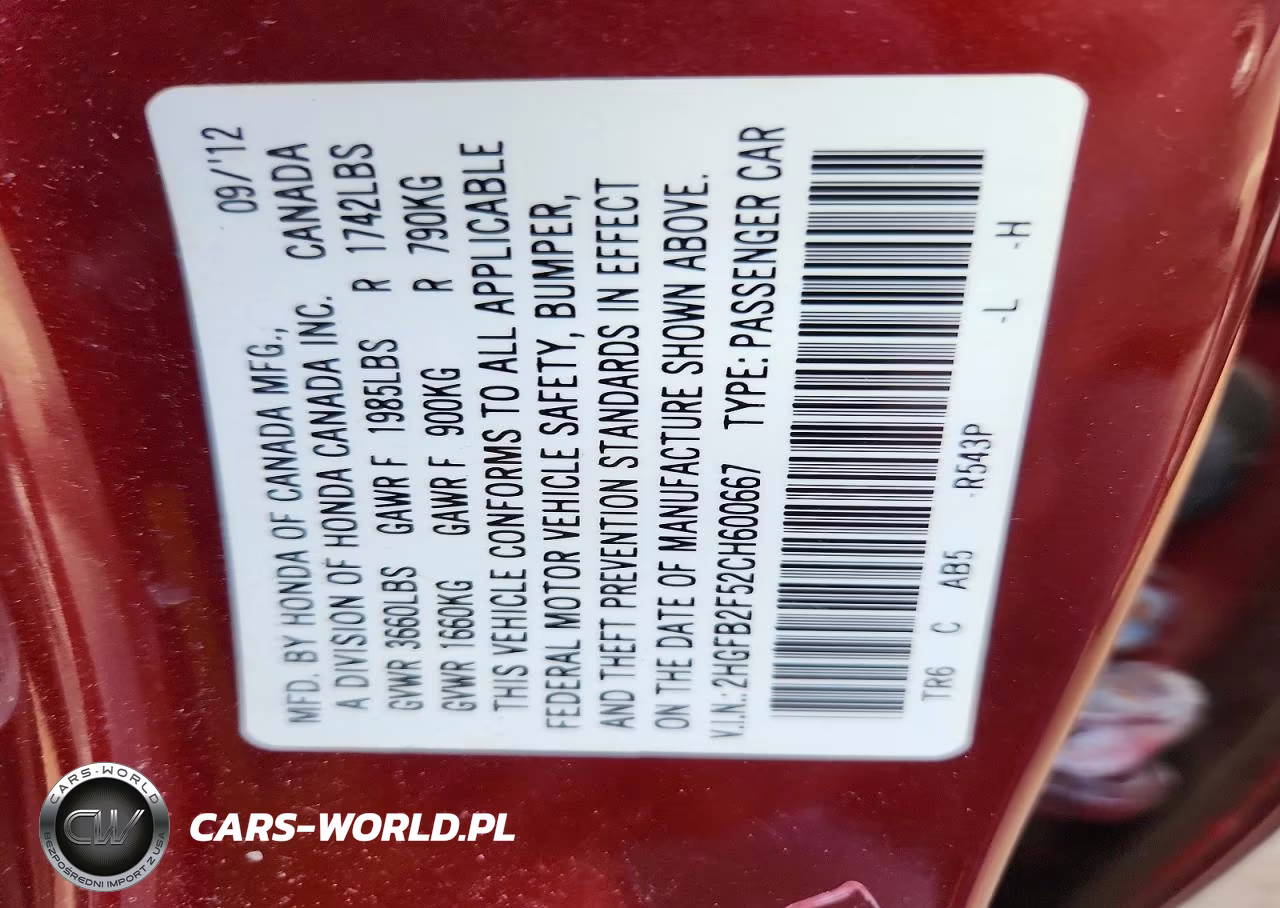 2012 Honda Civic Lx VIN:2HGFB2F52CH600667 - 12