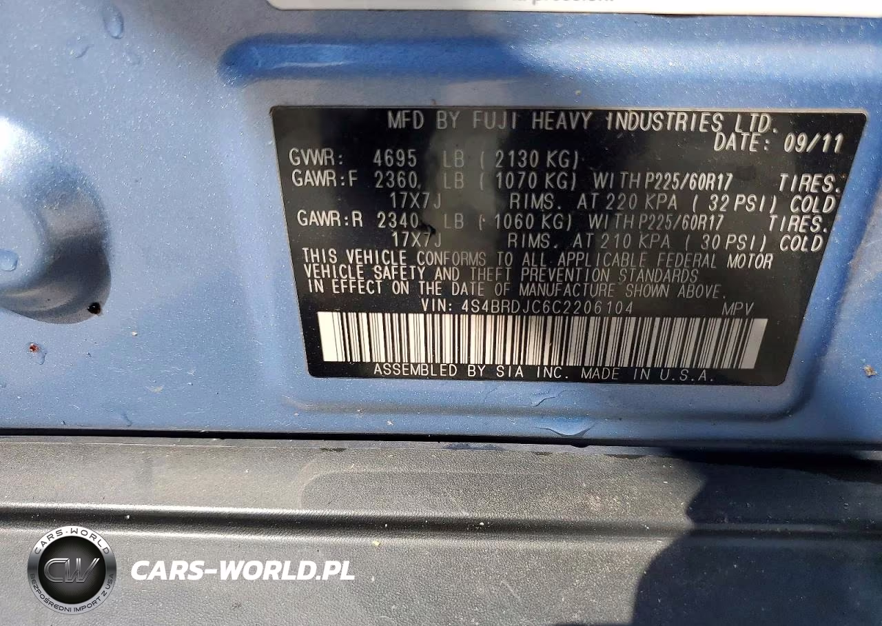 2012 Subaru Outback 3.6R Limited VIN:4S4BRDJC6C2206104 - 13