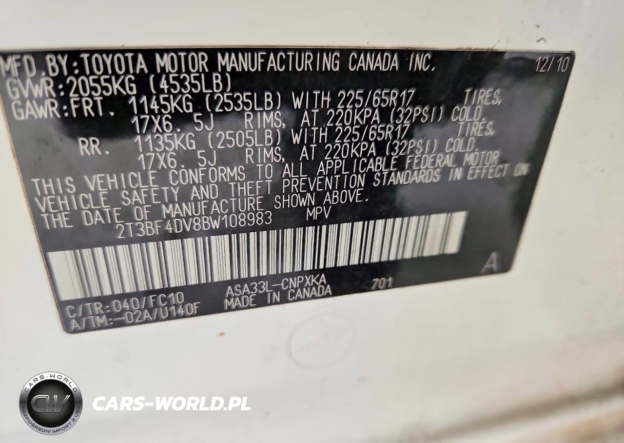 2011 Toyota Rav4 Base VIN:2T3BF4DV8BW108983 - 12