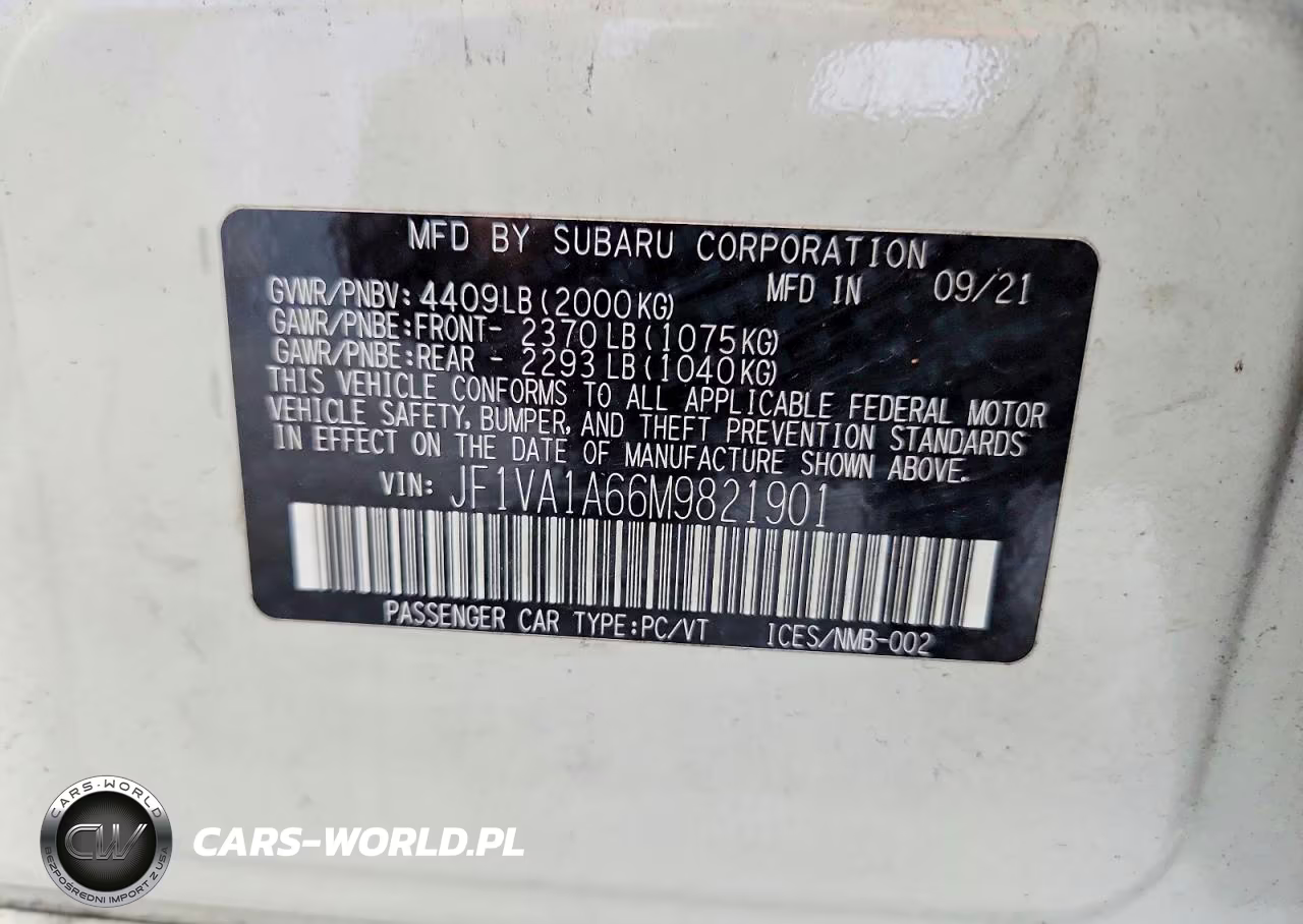 2021 Subaru Wrx VIN:JF1VA1A66M9821901 - 12