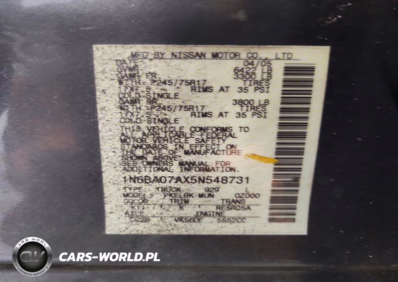 2005 Nissan Titan Xe VIN:1N6BA07AX5N548731 - 12