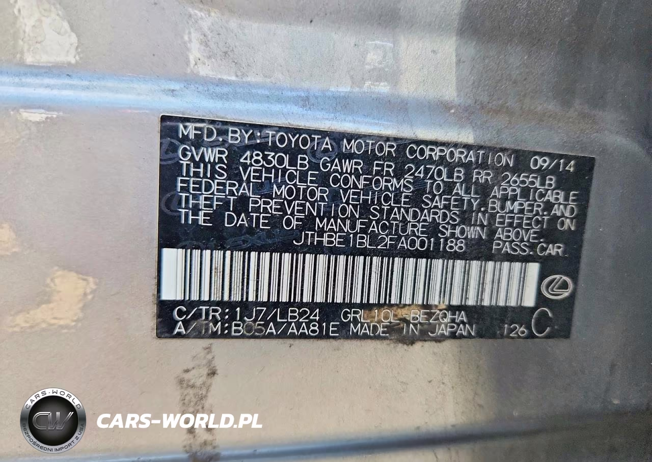 2015 Lexus Gs 350 VIN:JTHBE1BL2FA001188 - 12