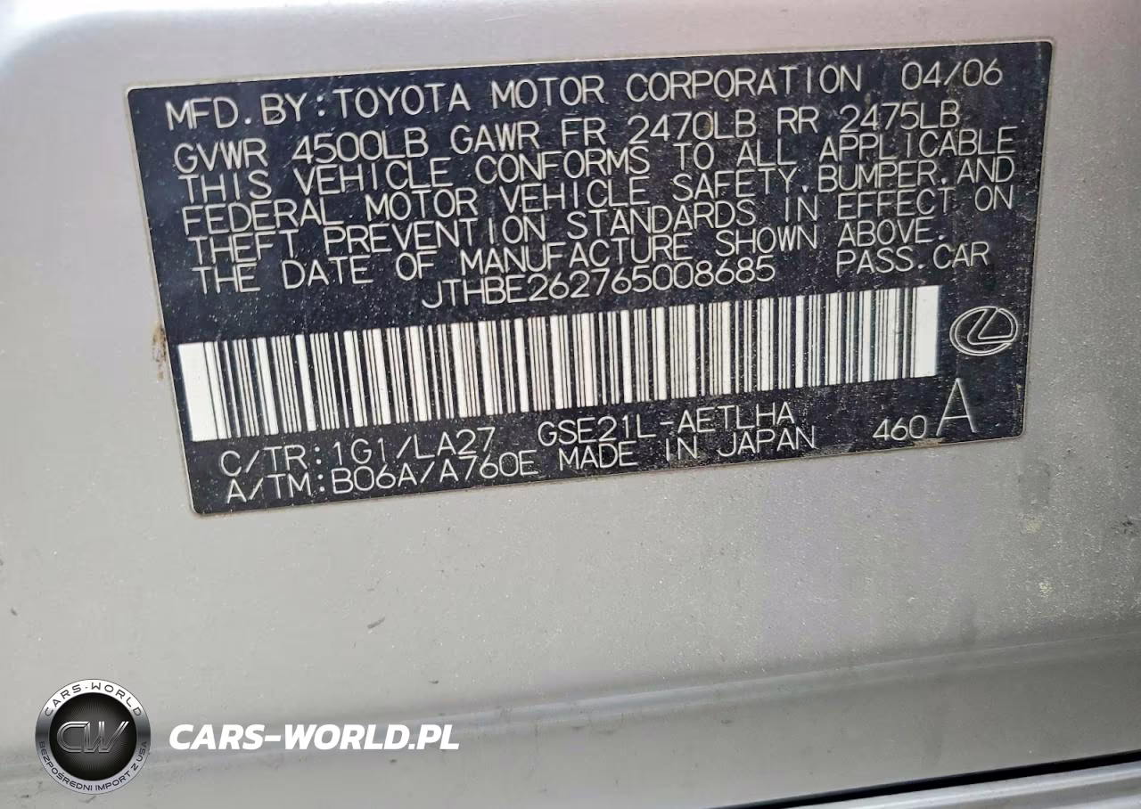 2006 Lexus Is 350 VIN:JTHBE262765008685 - 12