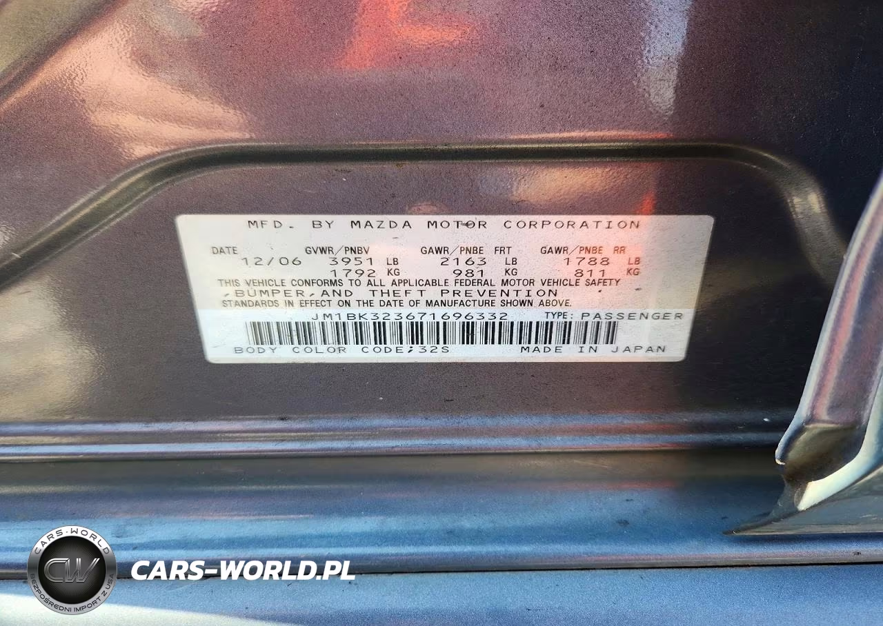 2007 Mazda 3 S VIN:JM1BK323671696332 - 12
