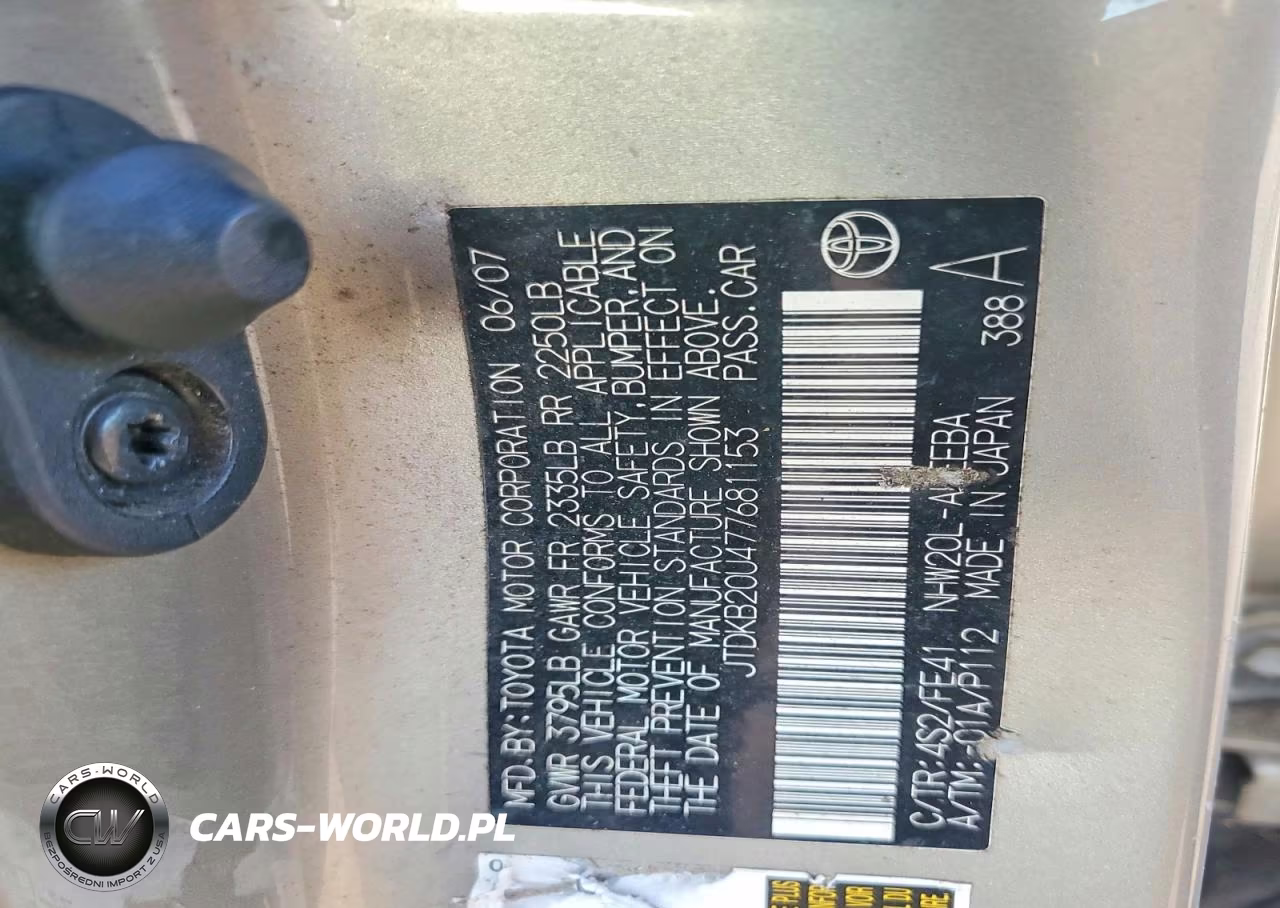 2007 Toyota Prius Base VIN:JTDKB20U477681153 - 12