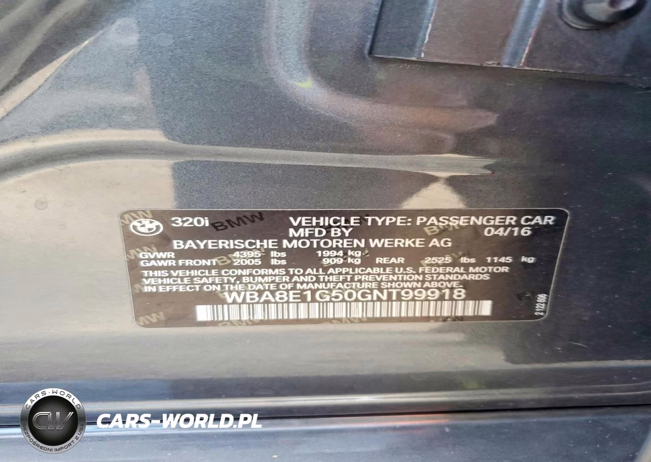 2016 BMW 320 I VIN:WBA8E1G50GNT99918 - 12